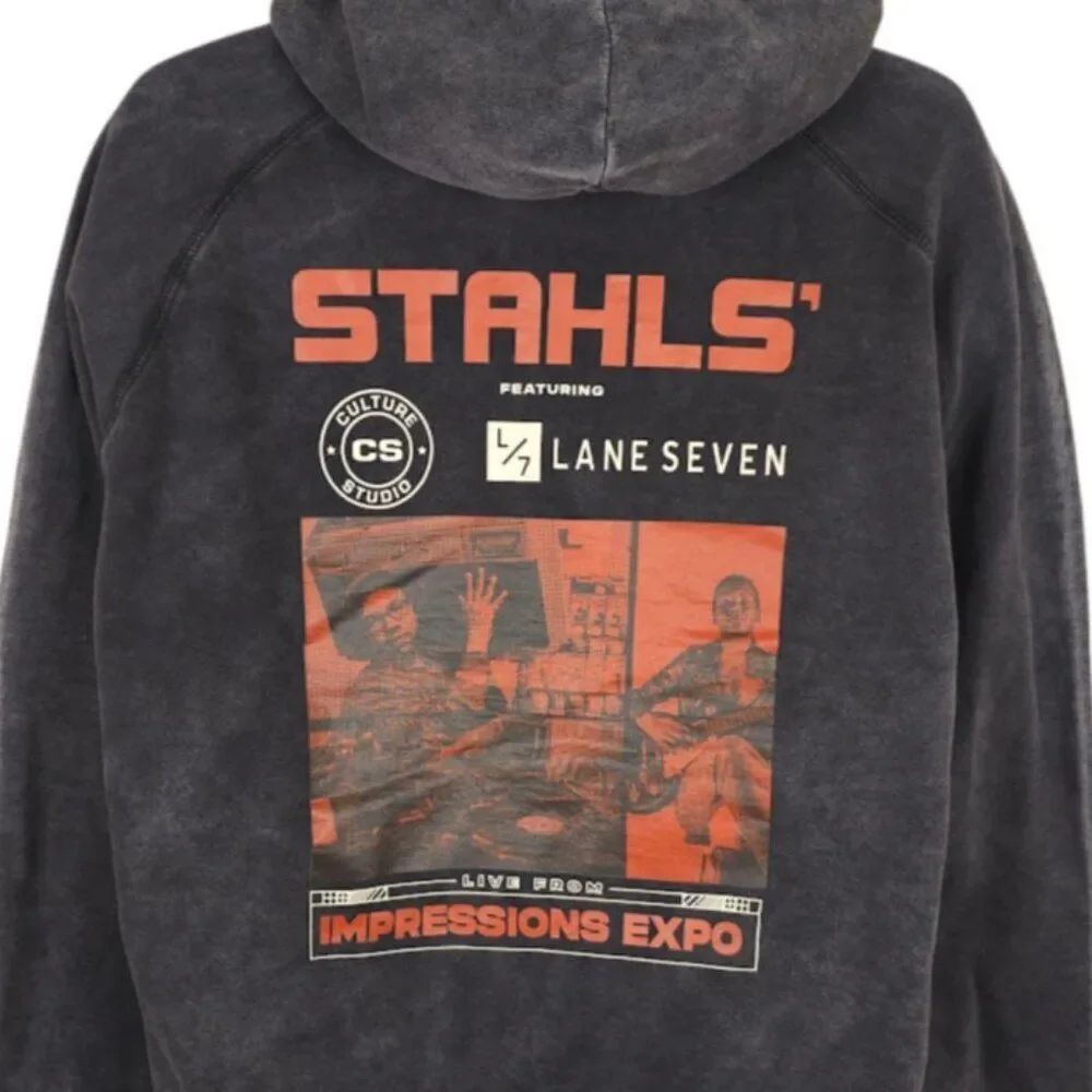 Impressions Expo Sweatshirt Hoodie Mens Size XL Black Stonewash Stahls Lane 7